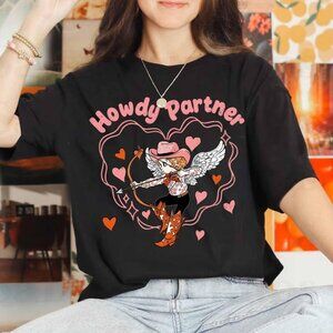 Howdy Partner Cupid T-Shirt, Retro Cowgirl Valentine Graphic Tee